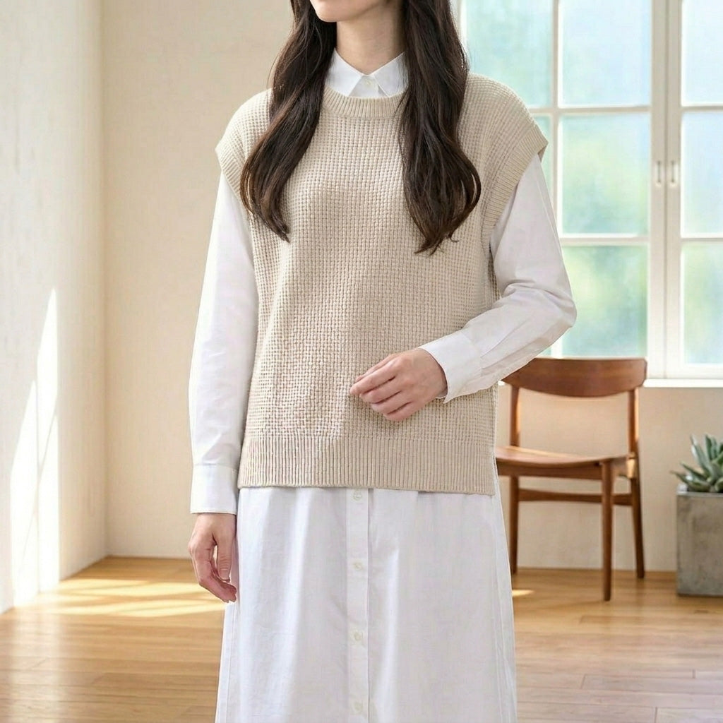 五泉ニット ゆったりベスト 洗える和紙