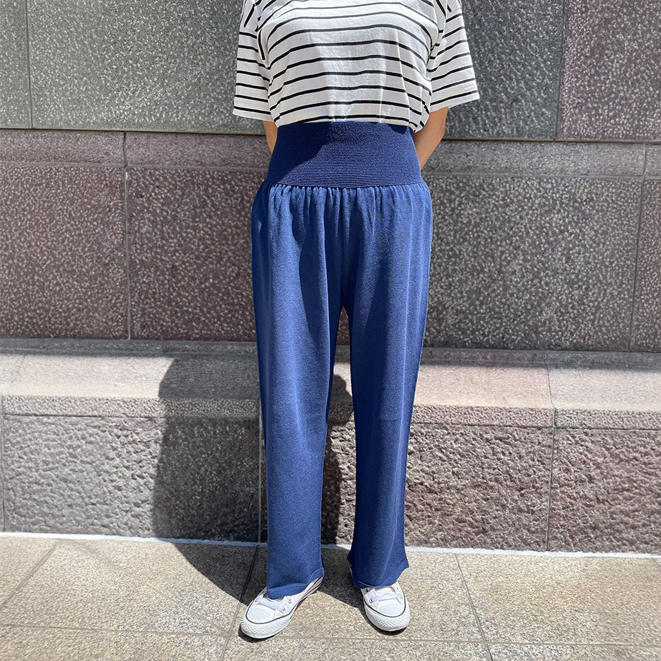 五泉ニット のびるワイドパンツ さらさら綿麻 レディース