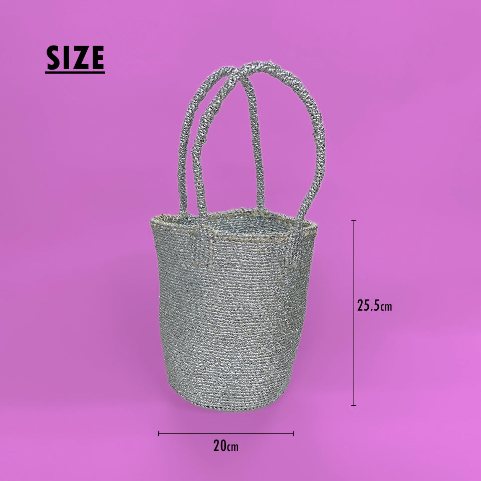 サイザルバッグ プラチナシルバー プラスチック 縦長 かごバッグ