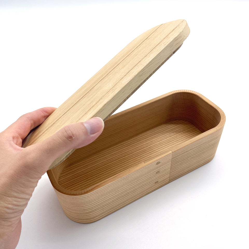 ごはん粒がつきにくい 桐だんす屋さんの曲げわっぱ 三ツ星弁当箱 スリム 500ml