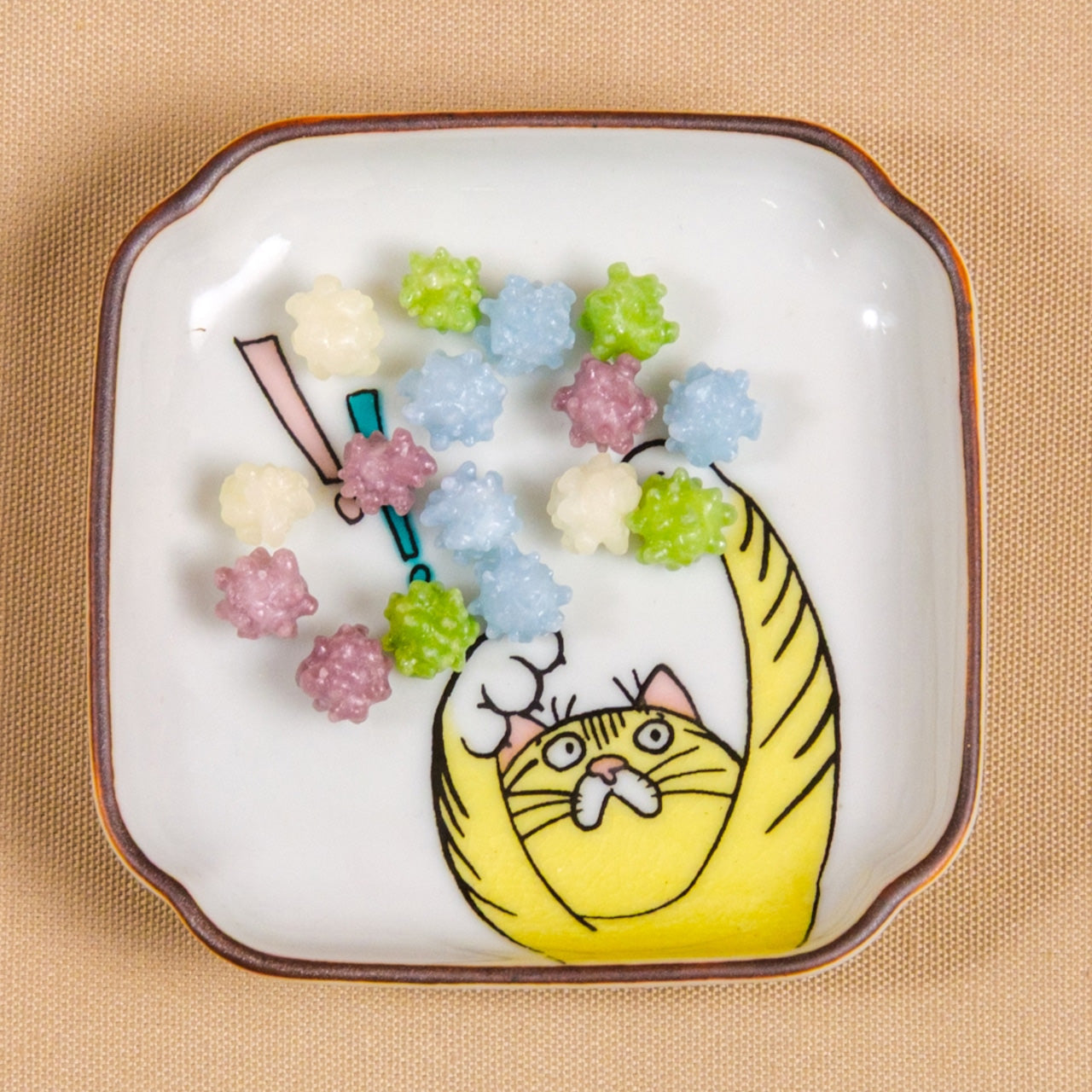 ネコジェラシー 角小皿 猫 ねこ 九谷焼 KUTANI SEAL クタニシール