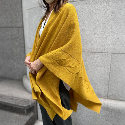 五泉ニット tate 羽織るポンチョ なめらかアルパカ 大きなケーブル柄 サイフク