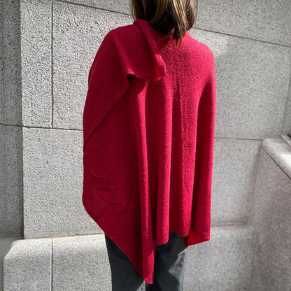 五泉ニット tate 羽織るポンチョ なめらかアルパカ 大きなケーブル柄 サイフク