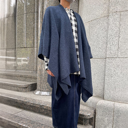 五泉ニット tate 羽織るポンチョ なめらかアルパカ 大きなケーブル柄 サイフク