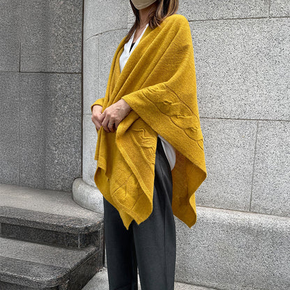 五泉ニット tate 羽織るポンチョ なめらかアルパカ 大きなケーブル柄 サイフク