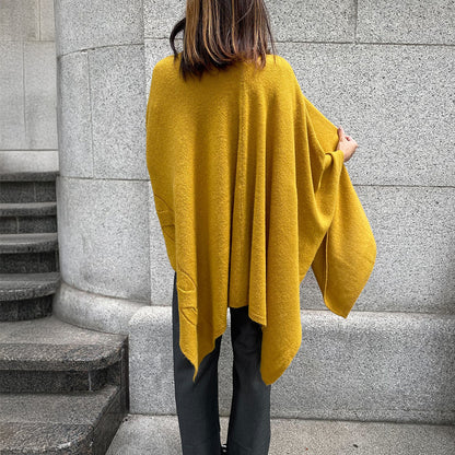 五泉ニット tate 羽織るポンチョ なめらかアルパカ 大きなケーブル柄 サイフク