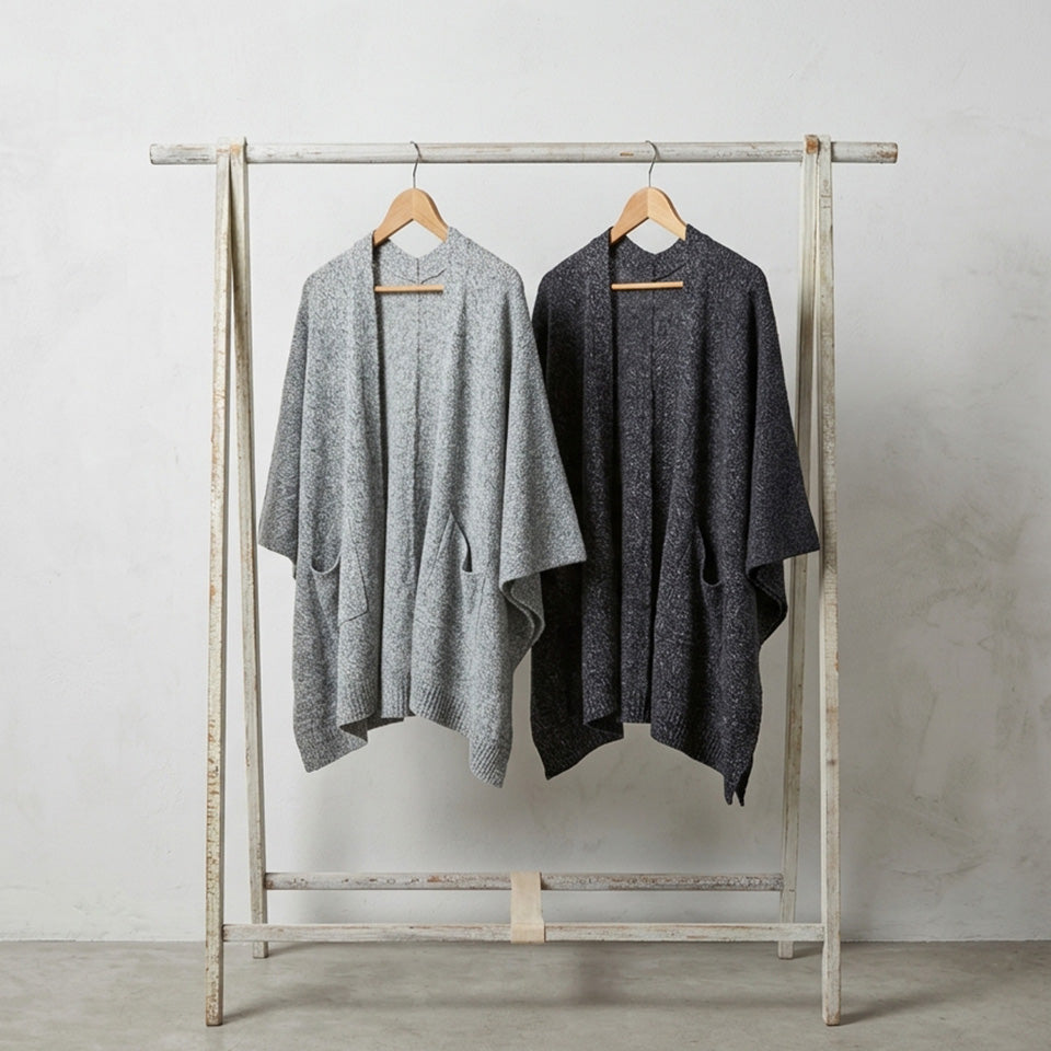 五泉ニット 羽織るタイプのポンチョ ポケット付き 部屋着
