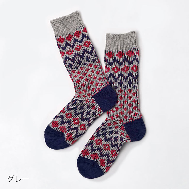 奈良の靴下屋さんが作った あったかウール ソックス ノルディック柄